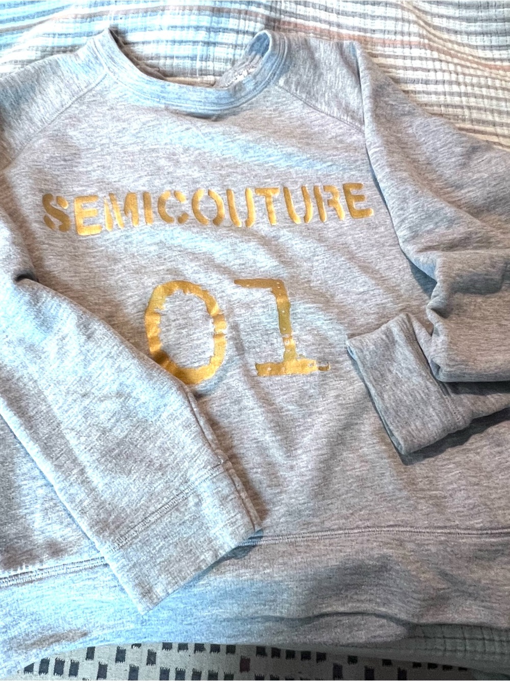 Semicouture Gray Varsity 01 Gold Spellout Crewneck Raglan Sweatshirt